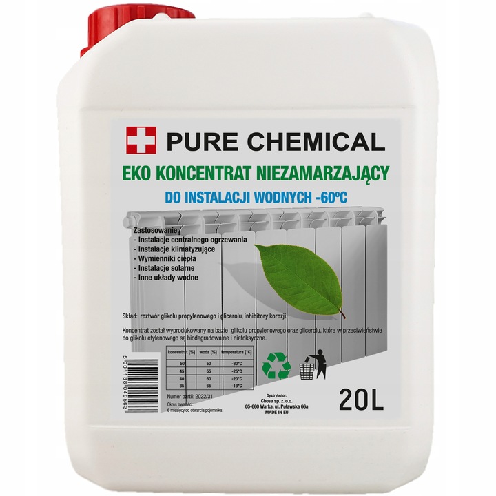 GLIKOL PROPYLENOWY KONCENTRA DO C.O EKOLOGICZNY PŁYN SOLARNY -60°C 20L