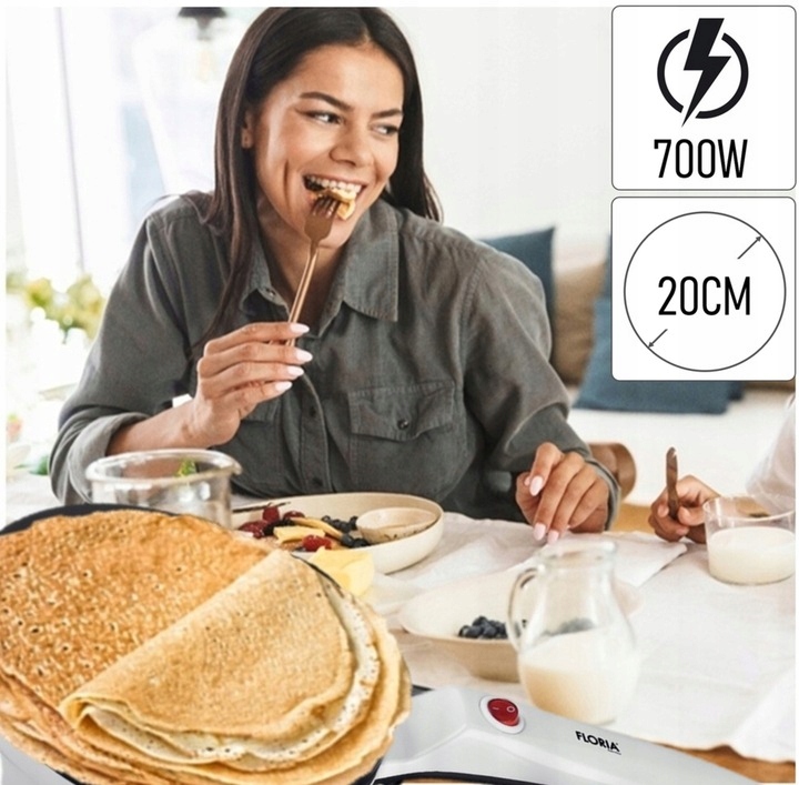 NALEŚNIKARKA ELEKTRYCZNA FLORIA BIAŁA 20CM 700W