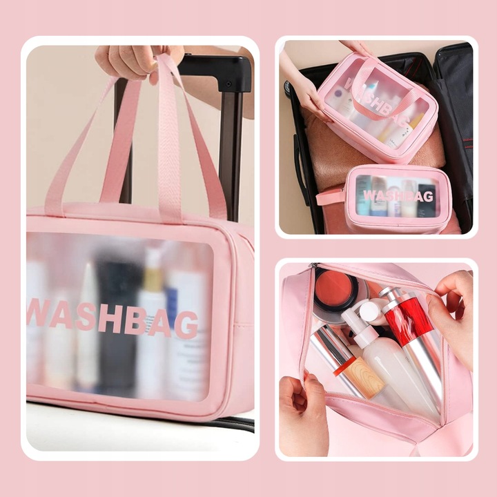 3x KOSMETYCZKA ZESTAW PODRÓŻNA TURYSTYCZNA PZEZROCZYSTA NA ZAMEK