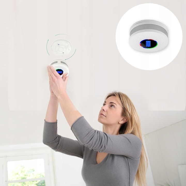 CZUJNIK CZADU I DYMU 2w1 detektor tlenku węgla LCD certyfikowany ALARM X 2