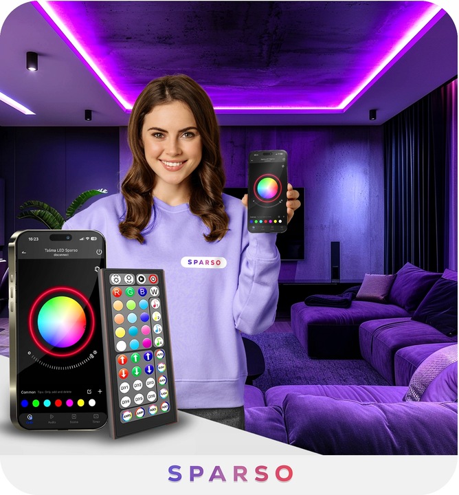 TAŚMA LED RGB 5M LEDY 230V 12V z PILOTEM Bardzo mocna ZESTAW +