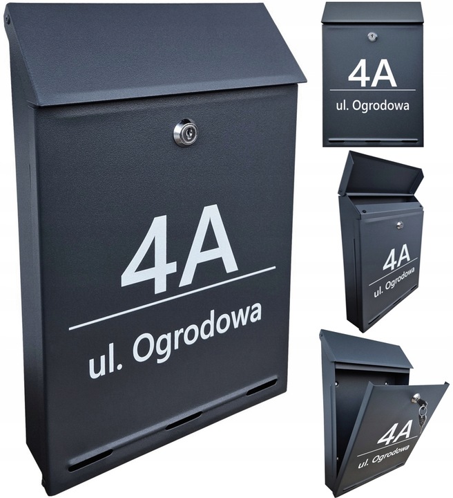 Skrzynka na listy Pocztowa A4 z Napisem, ANTRACYT, CZARNY -kolory