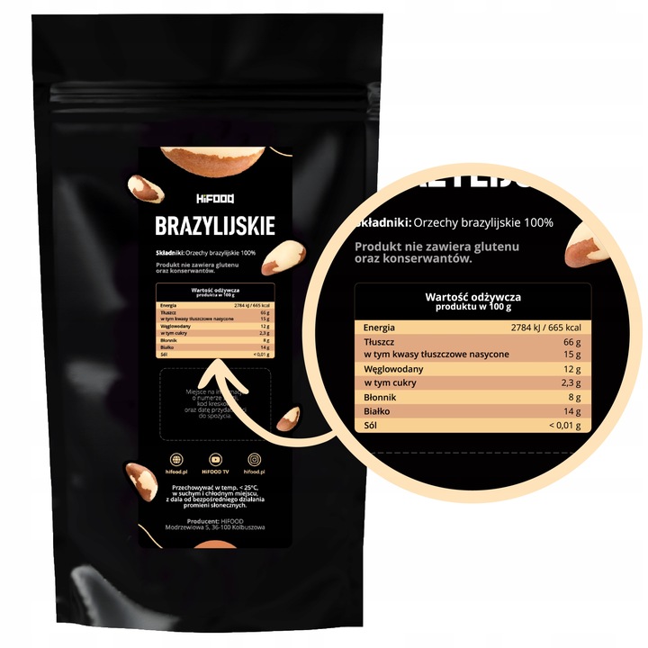 Orzechy Brazylijskie Naturalne Całe Jakość Wysoka 1kg HiFOOD Kawałki