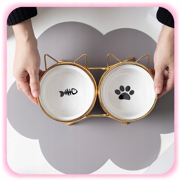 MISKA DLA KOTA PSA PODWÓJNA CERAMICZNA NA STOJAKU Miski ZESTAW 2SZT 2x300ml