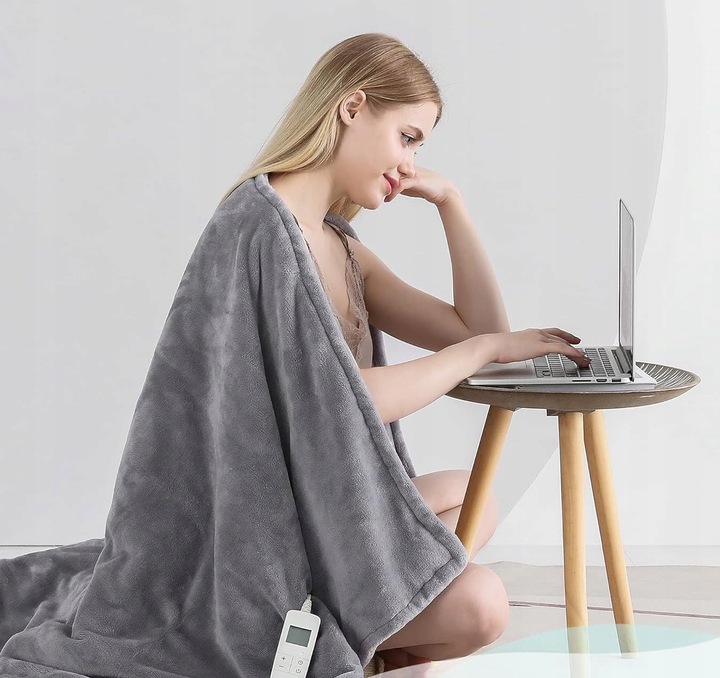 DUŻY 160x120 Koc Elektryczny Pluszowy Mata grzewcza Pilot LCD Timer 160W