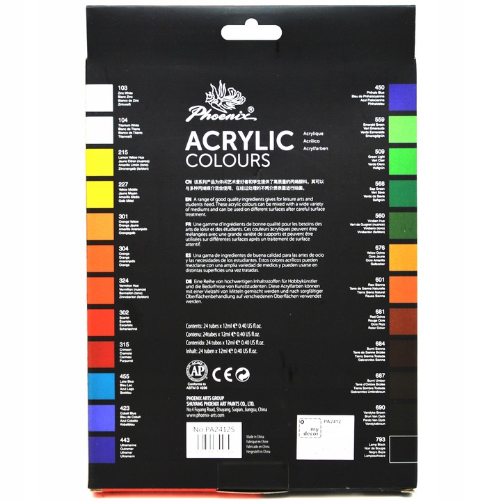 Farby Akrylowe Phoenix 24x12 ml ZESTAW FARB