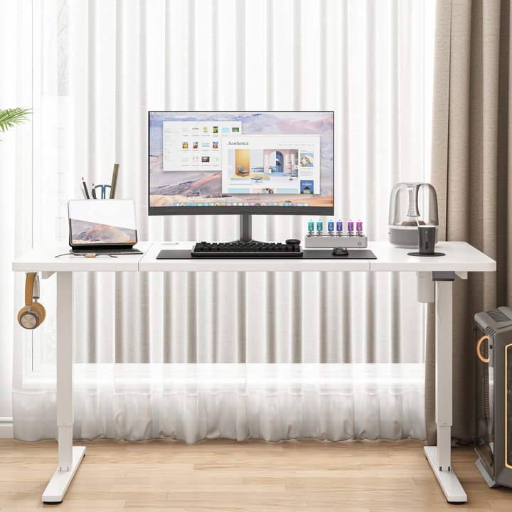 Biurko Elektryczne Podnoszone Białe 140 cm Regulowane NOWOCZESNE