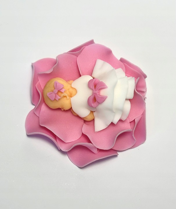 BOBAS CUKROWY na Płatkach różowy tort dekoracja chrzest roczek ozdoba