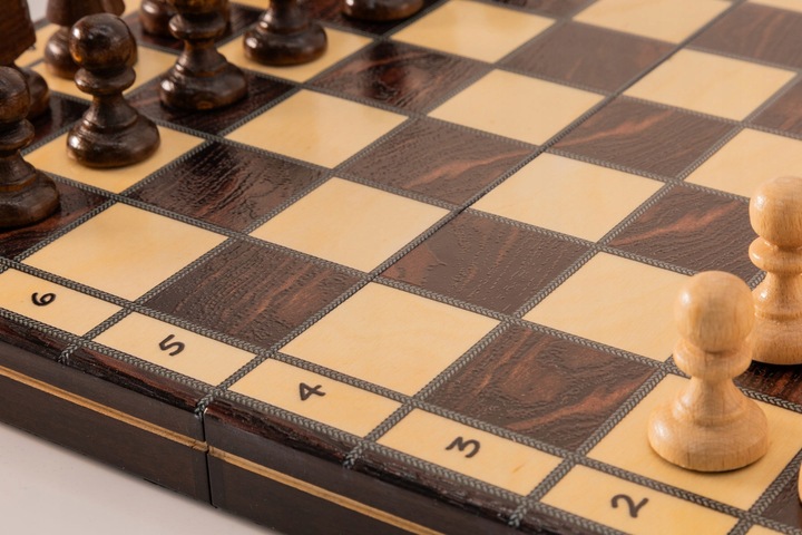 Szachy Królewskie intarsjowane druk brązowe/dąb-brzoza/ NOWOŚĆ/producent