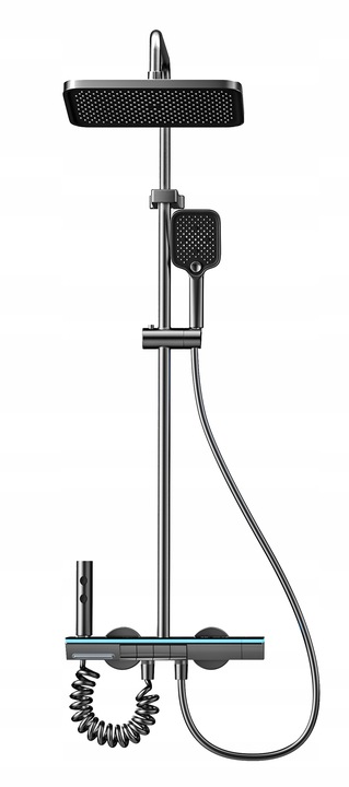 PRYSZNIC KOLUMNOWY Z WYŚWIETLACZEM LCD BATERIĄ TERMOSTATEM DESZCZOWNICA 4w1