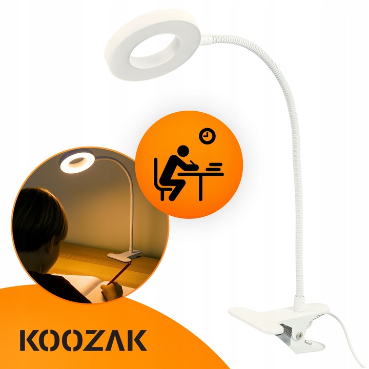 Lampka biurkowa led na biurko dla dzieci z klipsem biała do czytania