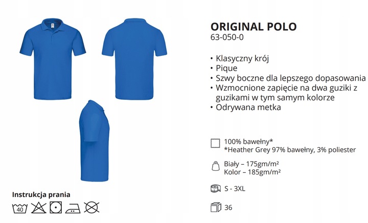 KOSZULKA POLO ORIGINAL FRUIT OF THE LOOOM White L