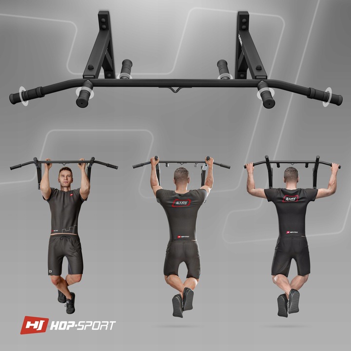 Drążek do podciągania ścienny wytrzymałość do 210kg HopSport 6 uchwytów