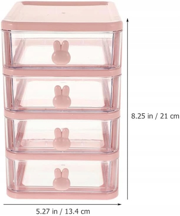 ORGANIZER plastikowy przezroczysty POJEMNIK Z 4 SZUFLADY RÓŻOWY