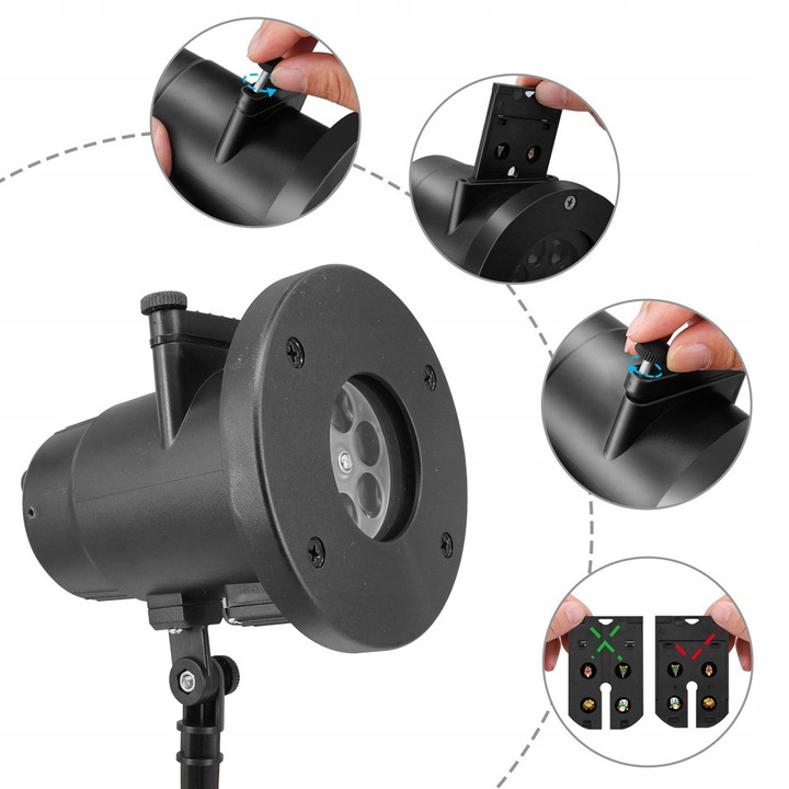 PROJEKTOR LED ŚNIEG ŚWIĄTECZNY 48 WZORÓW LASEROWY REFLEKTOR NA DOM RZUTNIK