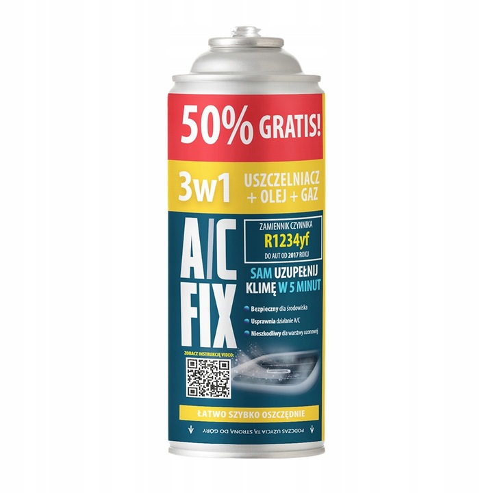 A/C FIX Uszczelniacz 3w1 + GAZ R1234YF +40% + PRZEWÓD Z MANOMETEM +ADAPTER