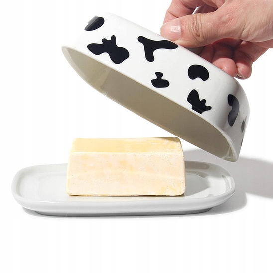 ŁACIATA BIAŁA MASELNICZKA CERAMICZNA POJEMNIK NA MASŁO Z POKRYWKĄ