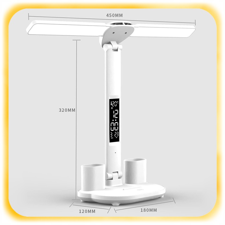 PODWÓJNA LAMPKA BIURKOWA LED Z ORGANIZEREM WYŚWIETLACZEM TEMP ZEGAR