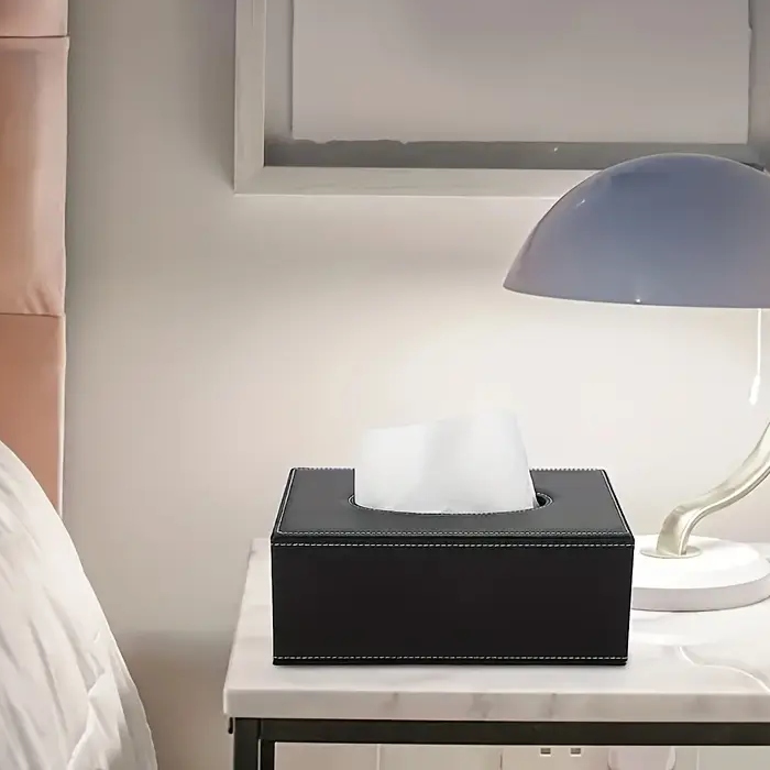 POJEMNIK PUDEŁKO NA CHUSTECZKI CHUSTECZNIK CZARNY Eko Skórka Elegancki