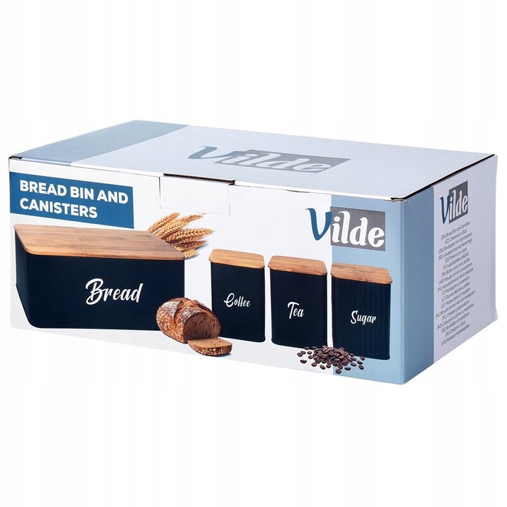 Chlebak CZARNY metalowy bambusowy pojemnik kuchenny na pieczywo chleb