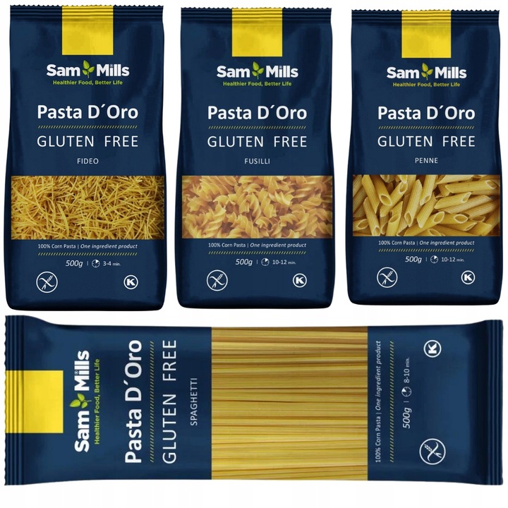 4x BEZGLUTENOWY makaron SamMills SPAGHETTI ŚWIDERKI RURKI NITKI bez glutenu
