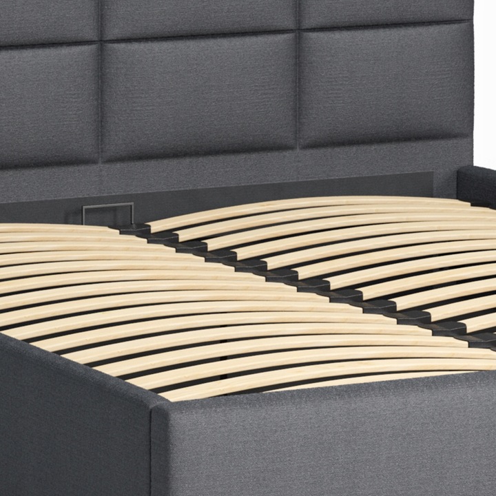 Łóżko tapicerowane 160×200 z pojemnikiem i zagłówkiem Mika szare