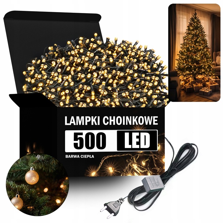 Lampki Świąteczne Światełka Choinkowe LED Ciepłe Zewnętrzne Blask 500 Sztuk