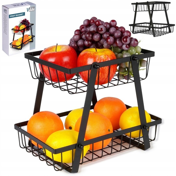 Koszyk DWUPOZIOMOWY 2 piętrowy na owoce warzywa metalowy czarny patera