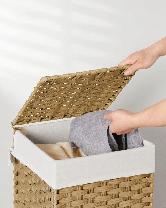 KOSZ NA PRANIE WĄSKI BIELIZNĘ SKŁADANY POJEMNY RATTAN 65L