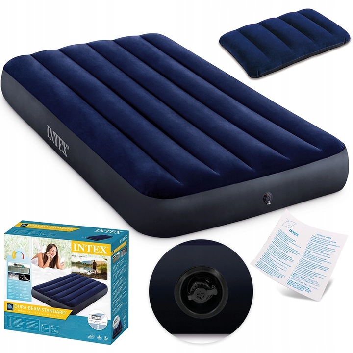 Materac Dmuchany Welurowy Jednoosobowy Łóżko 191x99x25 Intex 64757