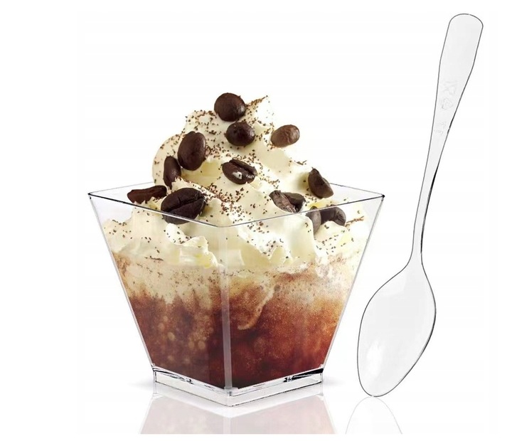 PUCHARKI NA DESERY PIRAMIDA POJEMNIKI 200ml + ŁYŻECZKI SŁODKI STÓŁ