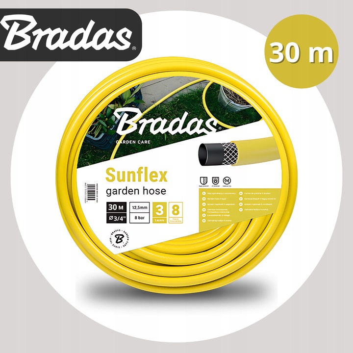 WĄŻ OGRODOWY 3/4" 30m WZMACNIANY MEGA WYTRZYMAŁY Do podlewania ogrodu żółty