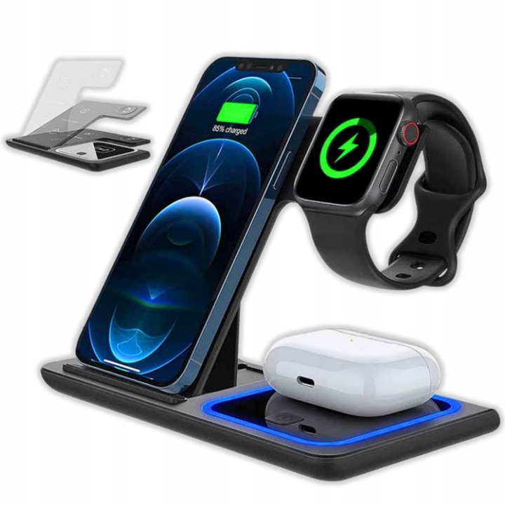 Ładowarka Indukcyjna Stacja Dokująca Apple Iphone AirPods Qi USB 3w1 LED