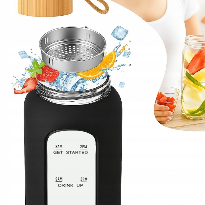 Szklana butelka na wodę motywacyjna z miarką wielorazowa słomka do picia 1L