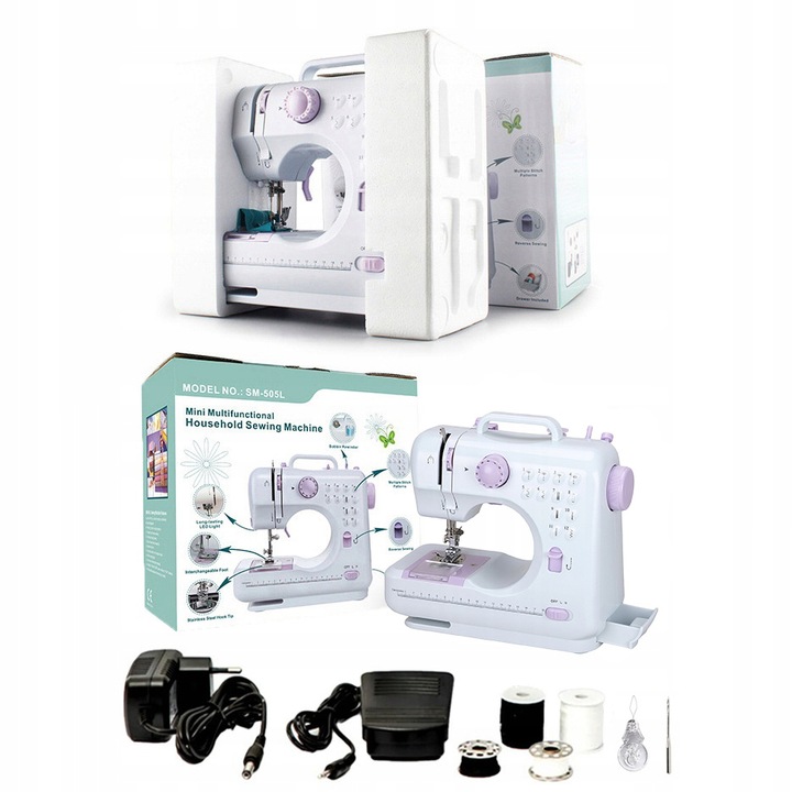 Domowa mini maszyna do szycia 12 ściegów z pedałem