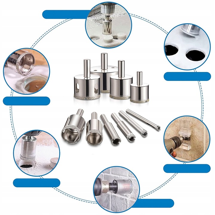 WIERTŁO OTWORNICE DIAMENTOWE DO GRESU PŁYTEK SZKŁA PROFI 6-68MM KORONKI
