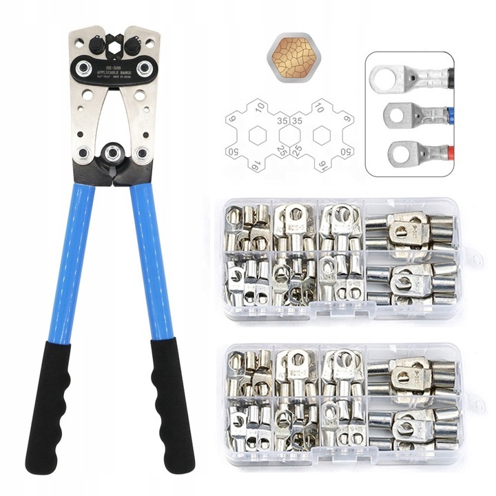 ZACISKARKA KABLI PRZEWODÓW PRASKA TULEJKI 6-50mm2 + 120 końcówki