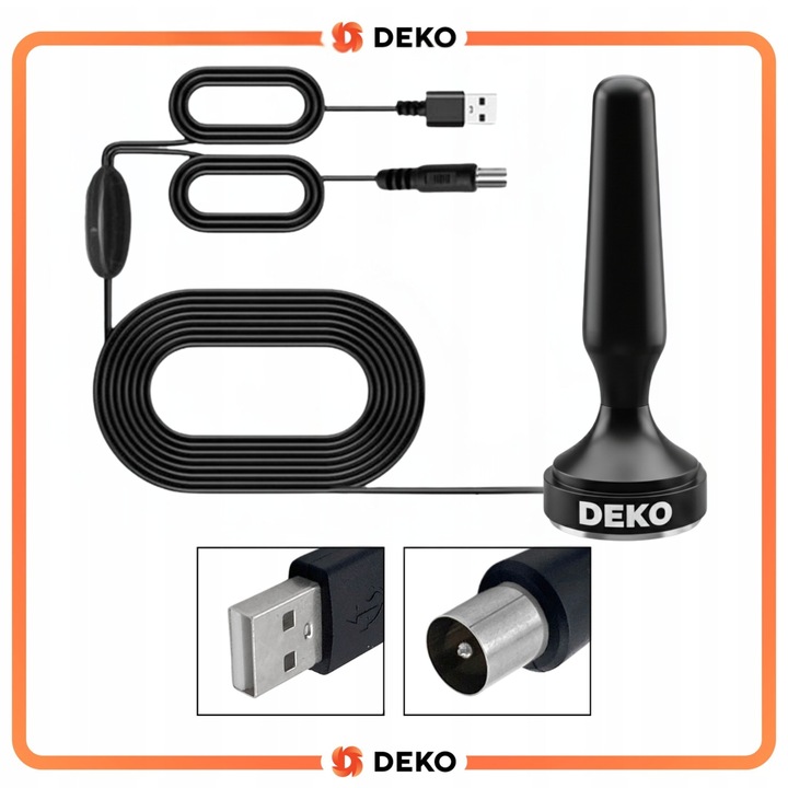 Antena Pokojowa DVBT2 Wewnętrzna HEVC Deko TV Naziemna 28Db Wzmacniacz