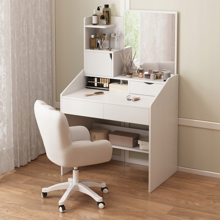 TOALETKA Z LUSTREM BIAŁA DO MAKIJAŻU GLAMOUR Z SZUFLADAMI STYL