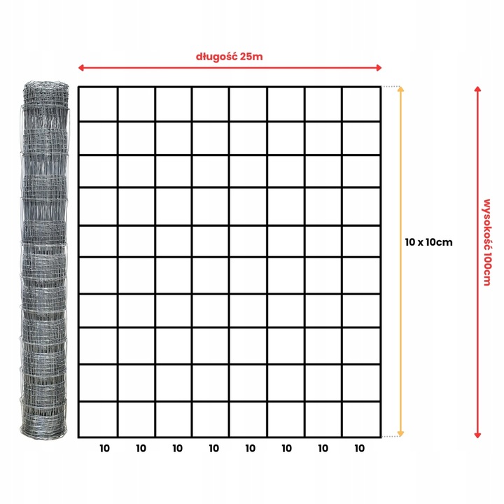 SIATKA LEŚNA 100/11/10 L rolka 25m OCYNKOWANA zając sarna dzik pole