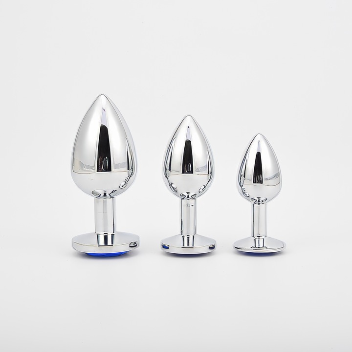 Zestaw 3 Korków Analnych Stalowych Plug S M L Granatowy Kryształ Diamencik