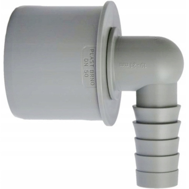 KOŃCÓWKA KĄTOWA 50mm Z WYJŚCIEM NA WĄŻ 19-21mm DO PRALKI ZMYWARKI OBROTOWA