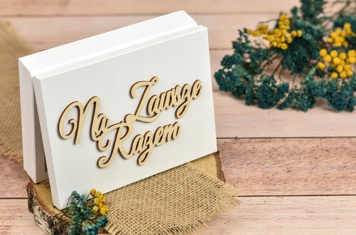 PUDEŁKO Na Obrączki z Tekstem BIAŁE Mech Ślub