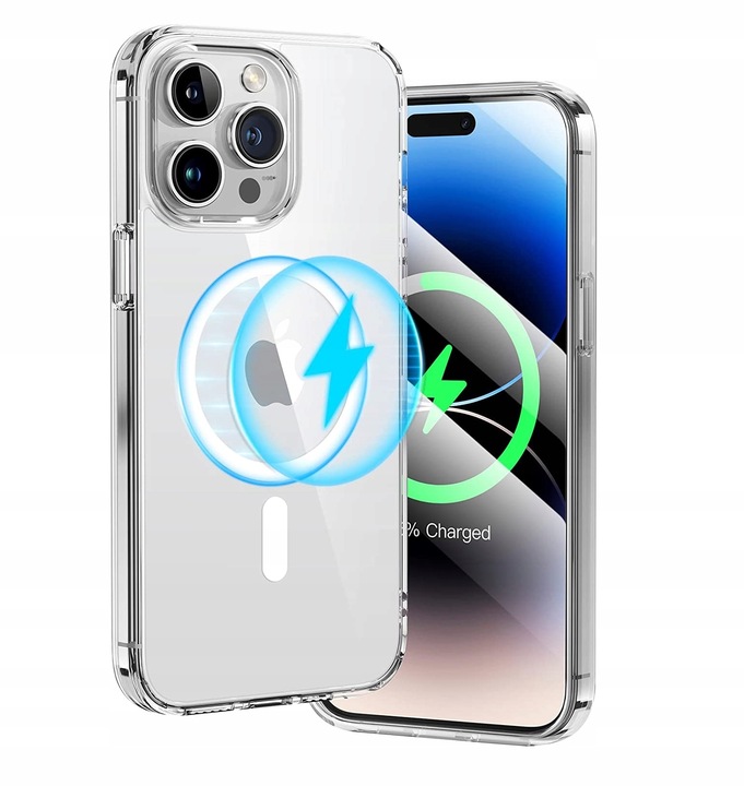 Etui Do iPhone 14 Pro +Szkło 9H WZMACNIANE 360° do MAGSAFE CLEAR CASE
