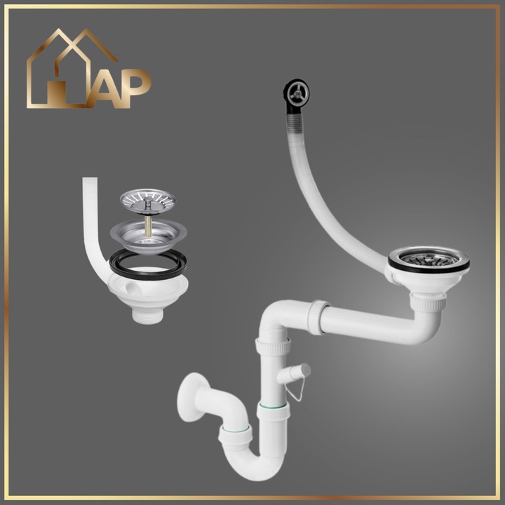 SYFON PRZYŚCIENNY do Zlewu Odpływ CHROM Jednokomorowy z Przelewem