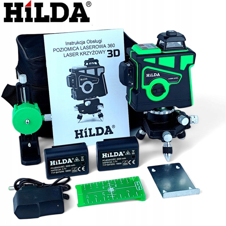 HILDA POZIOMICA 3D 12 LINII LASER KRZYŻOWY SAMOPOZIOMUJĄCY NIWELATOR 2 AKU