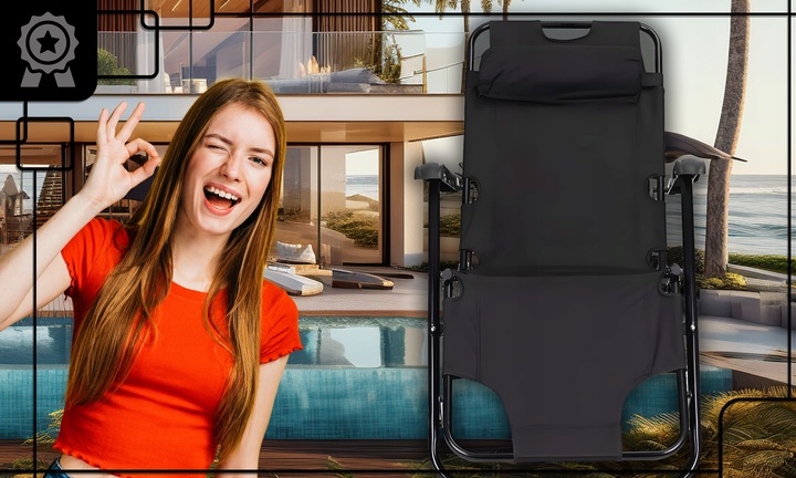 LEŻAK OGRODOWY SKŁADANY REGULOWANE KRZESŁO TURYSTYCZNE PLAŻOWE Z ZAGŁÓWKIEM