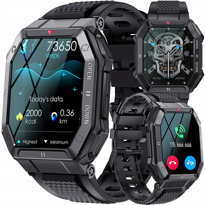 SMARTWATCH MĘSKI MILITARNY WODOODPORNY ROZMOWY WIELOFUNKCYJNY POLSKIE MENU