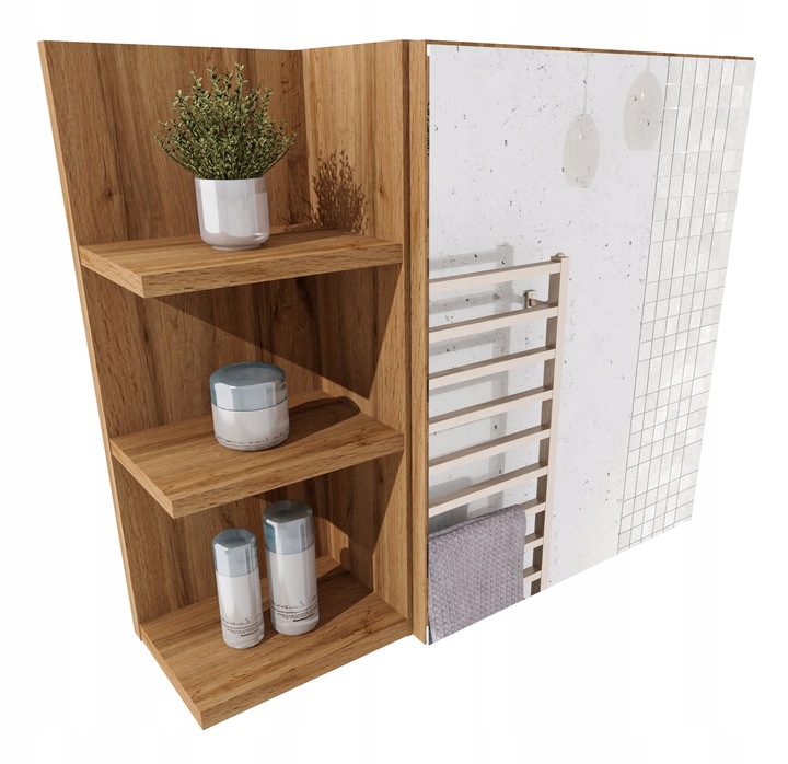 Szafka łazienkowa regał łazienkowy półki lustro wisząca dąb Wotan