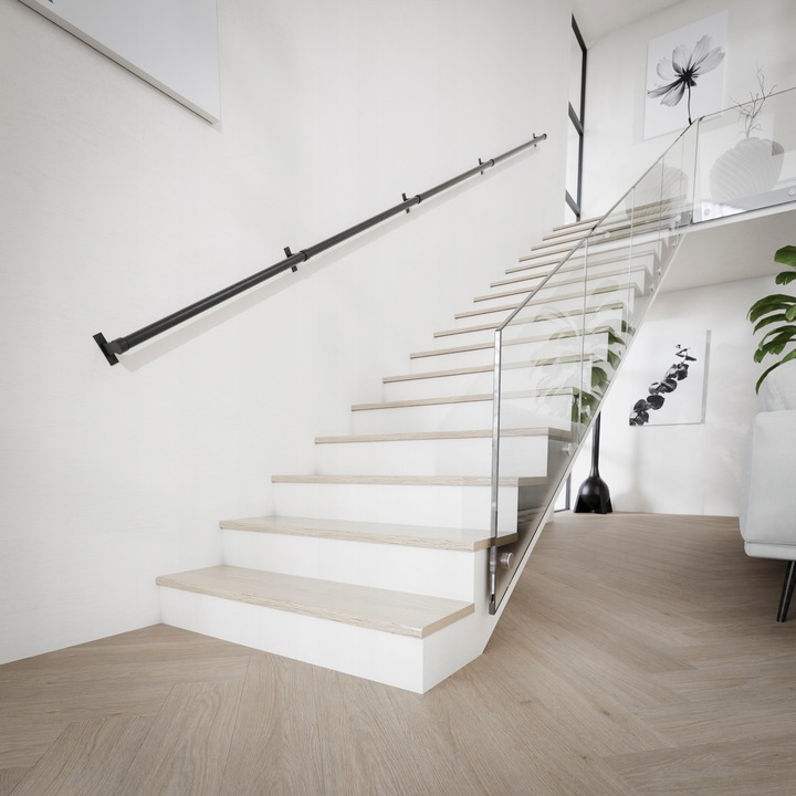 PORĘCZ SCHODOWA BALUSTRADA NA SCHODY UCHWYT CZARNY MAT fi 25mm 200 cm